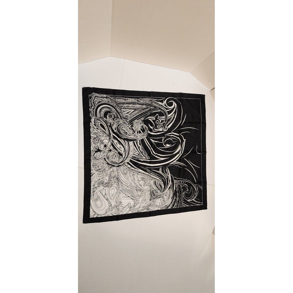Black and white square whimsical paisley print scarf